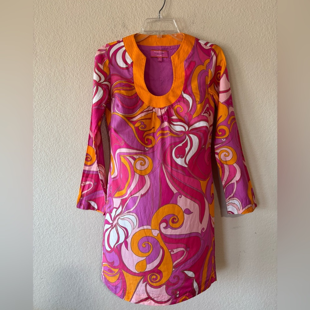 Banana Republic Trina Turk Purple Mod 60's‎ Dress Size 0 Cotton Silk